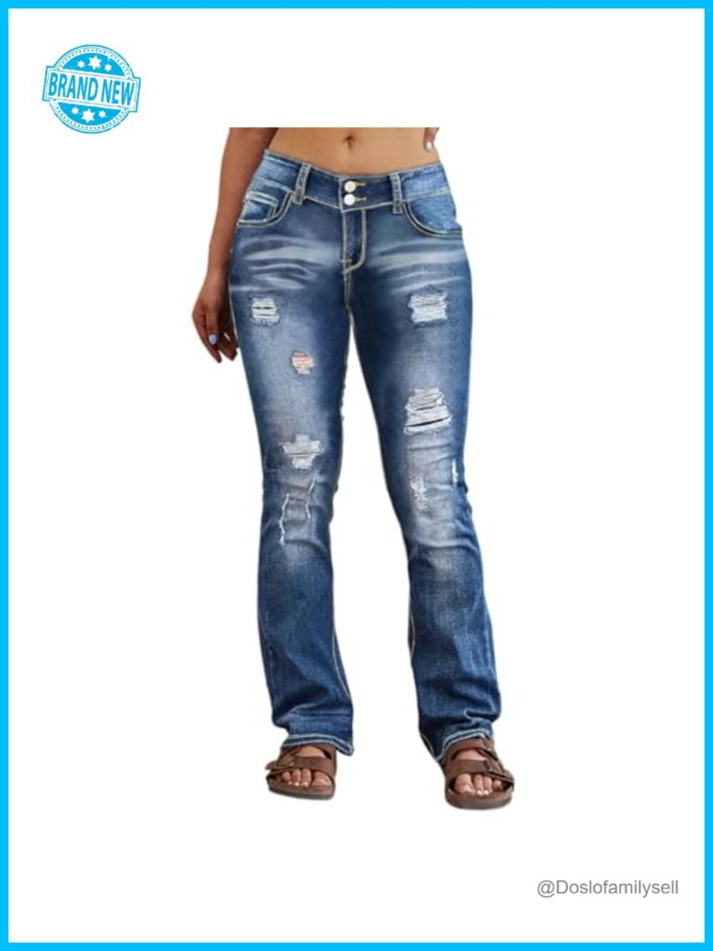 Plus Size Ripped Distressed Bootcut High Waist Stretch Jeans Flare Denim Pants